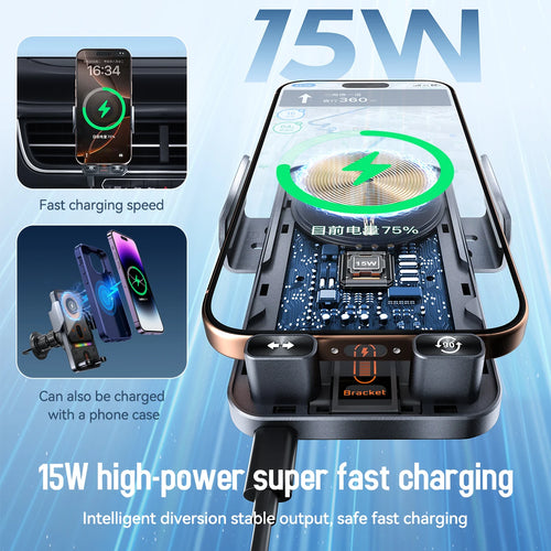 Car Phone Holder Vent 15W Fast Qi Wireless Charging Smart Sensing Car Phone charger cradle Infrared Induction Car phone Mount