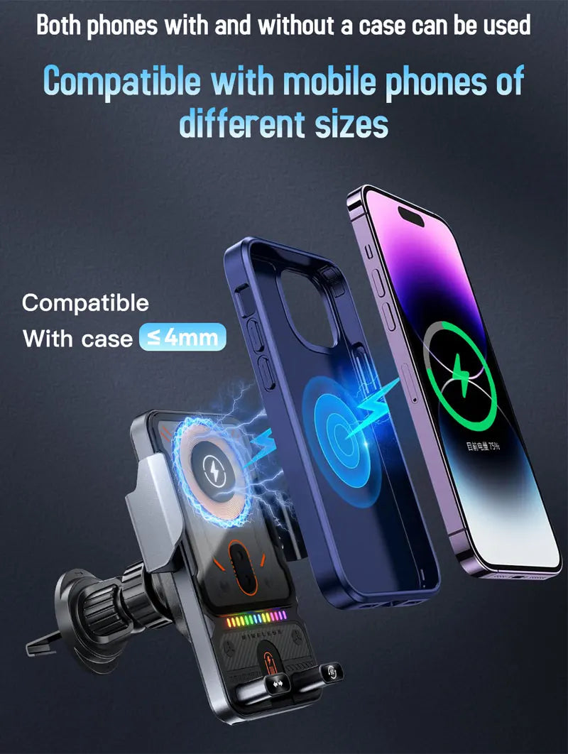 Car Phone Holder Vent 15W Fast Qi Wireless Charging Smart Sensing Car Phone charger cradle Infrared Induction Car phone Mount