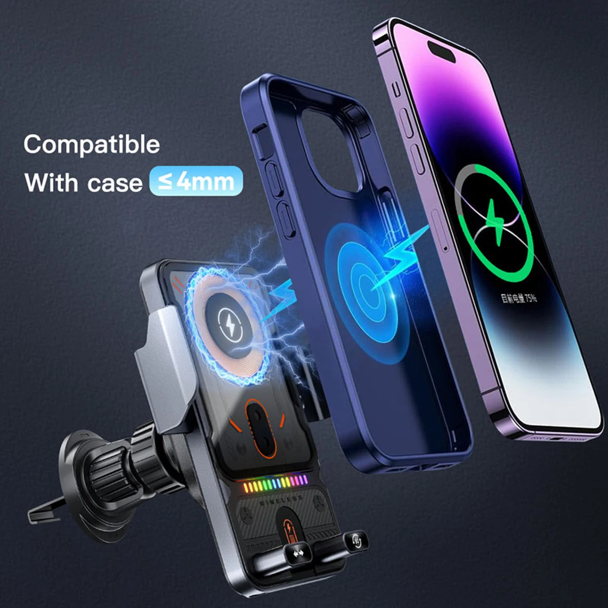 Car Phone Holder Vent 15W Fast Qi Wireless Charging Smart Sensing Car Phone charger cradle Infrared Induction Car phone Mount