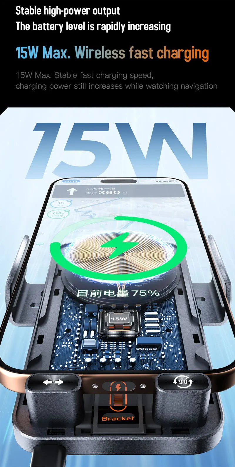 Car Phone Holder Vent 15W Fast Qi Wireless Charging Smart Sensing Car Phone charger cradle Infrared Induction Car phone Mount