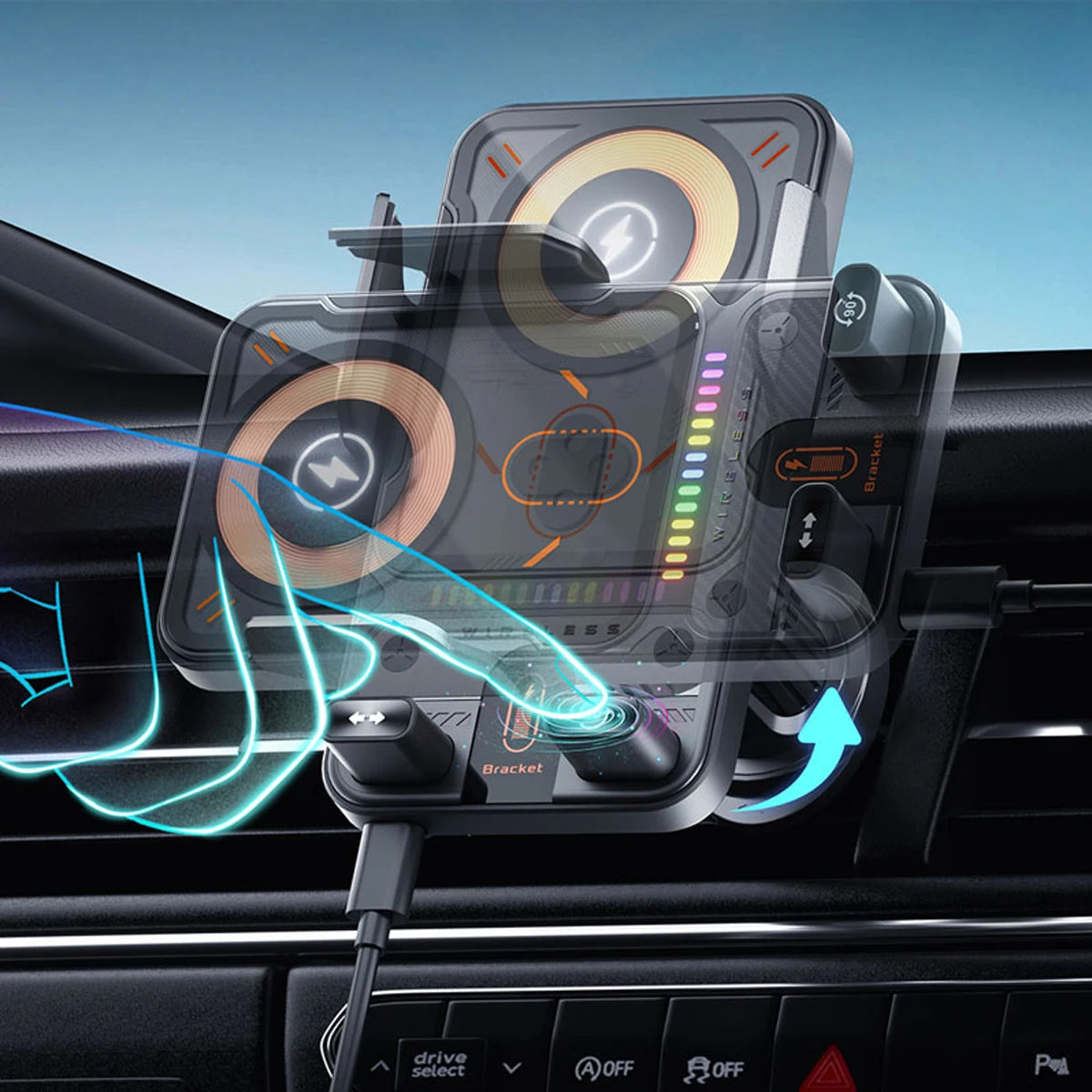Car Phone Holder Vent 15W Fast Qi Wireless Charging Smart Sensing Car Phone charger cradle Infrared Induction Car phone Mount